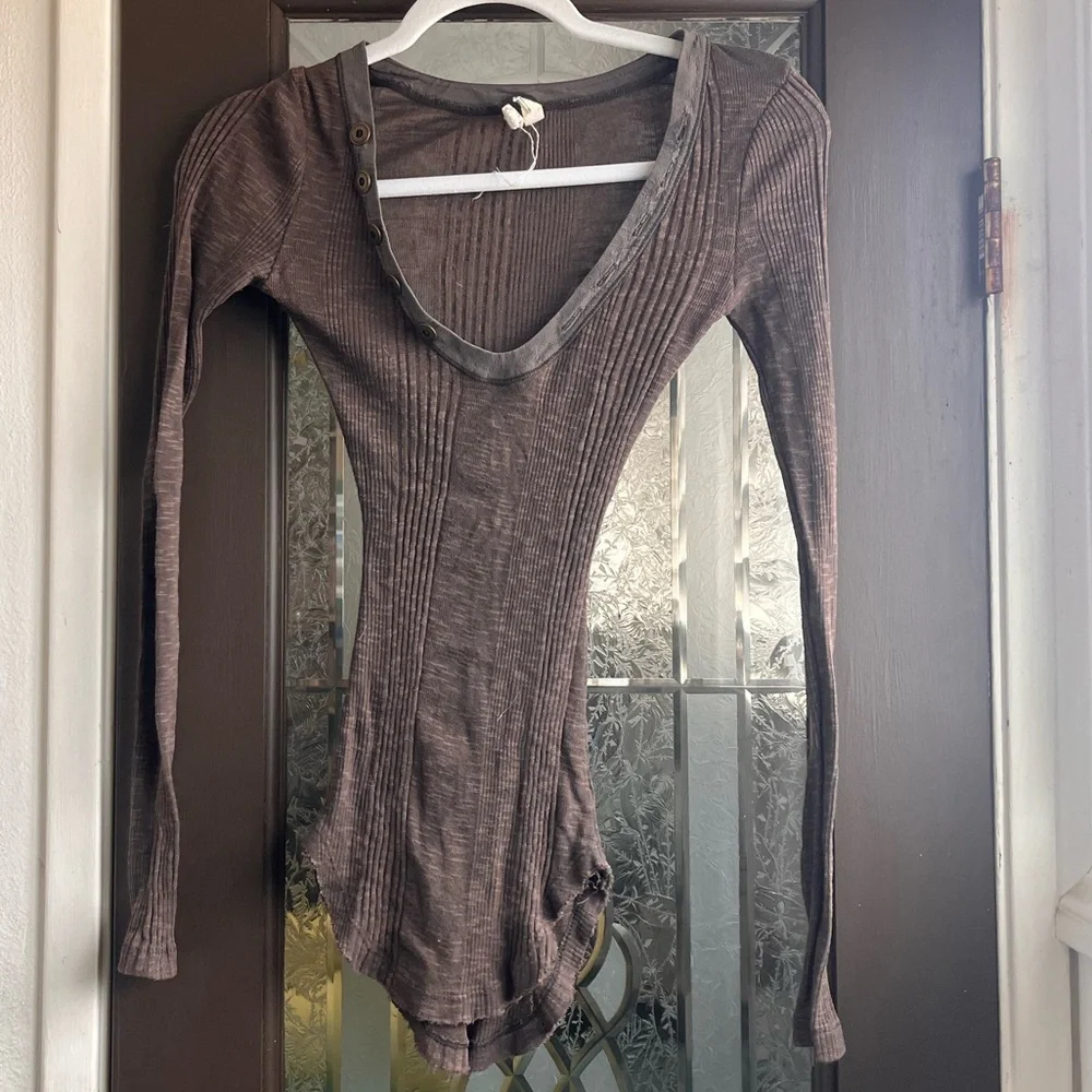 We The Free Brown Ribbed Long Sleeve Bodysuit - Picture 1 of 3